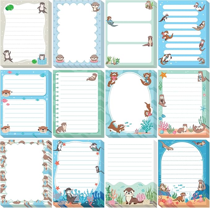 Chiisong 12 Pads Otters Sticky Notes Cute Animal Sticky Note Pads 3 x 4 Inches Cartoon Adhesive Memo Reminder Decor for Sea Otter Lovers Journal Home Office Gifts Christmas Small Gift