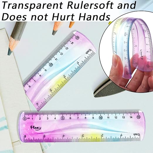 4 PCS 6 Inch Flexible Ruler, Bendable Plastic Ruler, Soft Bendable Gradient Colour Rulers with Centimeters and Inches for Student School Classroom Office Supplies