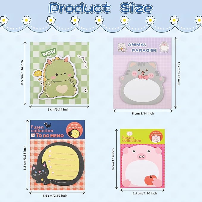 Ulema 100 Pads Cute Sticky Notes Cartoon Animal Party Favors Kawaii Mini Sticky Notes for Teacher Appreciation Gift Classrooms Rewards Memo Pads Notes Page School Tab for School Office Supplies