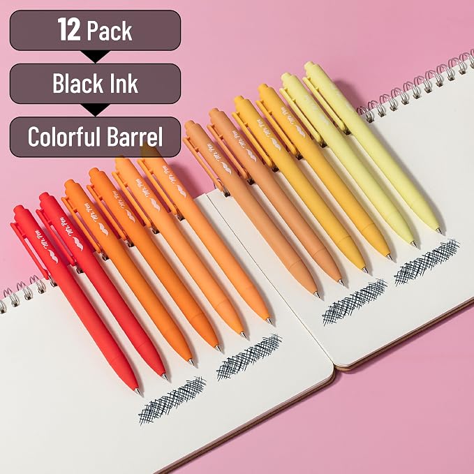 Mr. Pen- Retractable Gel Pens, 12 Pack, Black Ink, Summer Morning Barrel | Fine Point 0.5mm, Fast Dry, Smooth Writing, Cute Pens for Drawing, Writing Planner and School Supplies