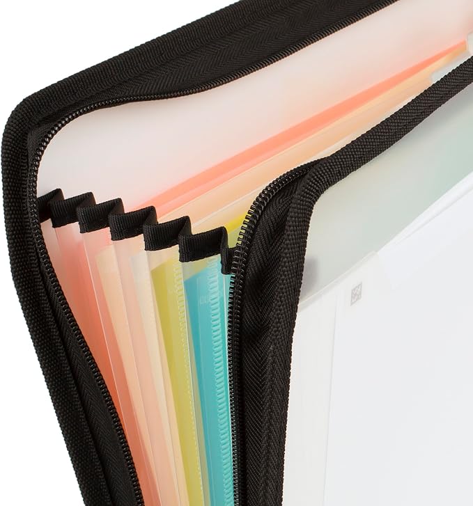 Five Star Expanding File Organizer + Study App, 7-Pocket Accordian File Organizer, Zipper Closure, Holds 8-1/2" x 11" Paper, White (350099E-ECM) (Pack of 6)