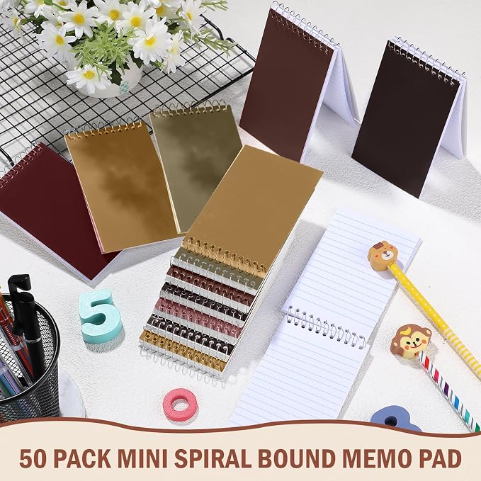 Teling 50 Pcs Graph Paper Pocket Notebook 3x5'' Small Spiral Memo Pads Bulk | Mini Grid Notepad, Back to School Supplies, Top Spiral Tiny Note Pad with Lined, Mini Journal for Office Nurse Work, 75 Sheet