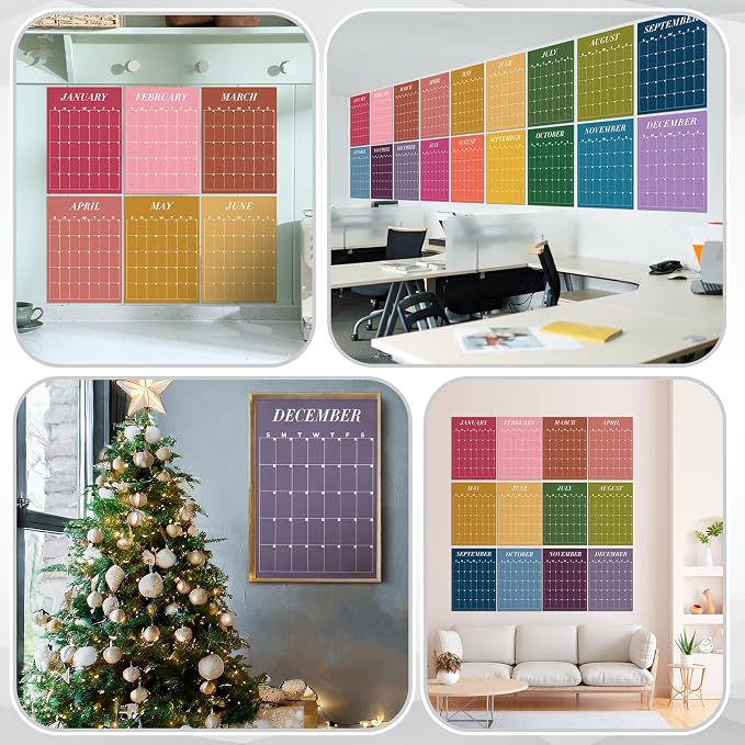 Fullhawl 18 Pcs 2026-2027 Undated Large Wall Calendar Back to School Dry Ease 12 Month Classroom Decor Reusable Calendar Yearly Blank Planner Christmas New Year Gift for Office Home (Classic)