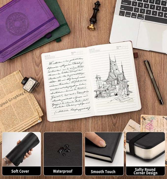 Lined Journal Notebook, A5 Leather Vintage Journals for Writing, 256 Pages College Ruled Notepad for Women Men, Vegan Leather Daily Notebook for Work, School, Travel, Note Taking(Tree of Life, Black)