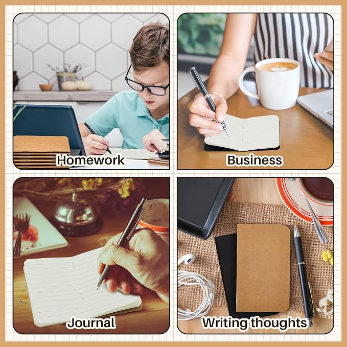 Outus 36 Pcs Pocket Notebook Mini Journal 2.5" x 4" Kraft Paper Mini Notepad Bulk Softcover Pocket Notepad Memo Diary Subject Notebooks for Student Travel School (Brown Black,Blank Cover)