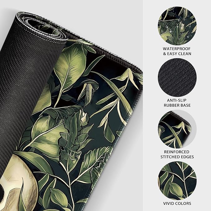 Gothic Dark Botanical Large Gaming Mouse Pad 31.5"x15.7"｜XXL Desk Mat, Non-Slip Rubber Base & Stitched Edges - Extended Waterproof Mousepad for PC/Laptop/Office/Home Decor