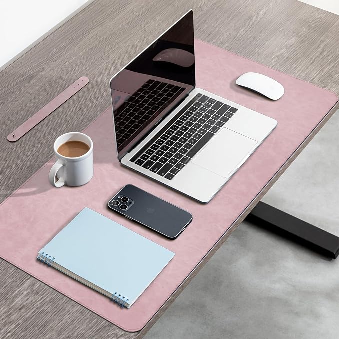CHEERYGOO Leather Office Desk Pad Protector, Non-Slip PU Leather Desk Blotter, Waterproof Laptop Writing Mouse Pad for Office and Home,23.6"x 13.8" M Pink