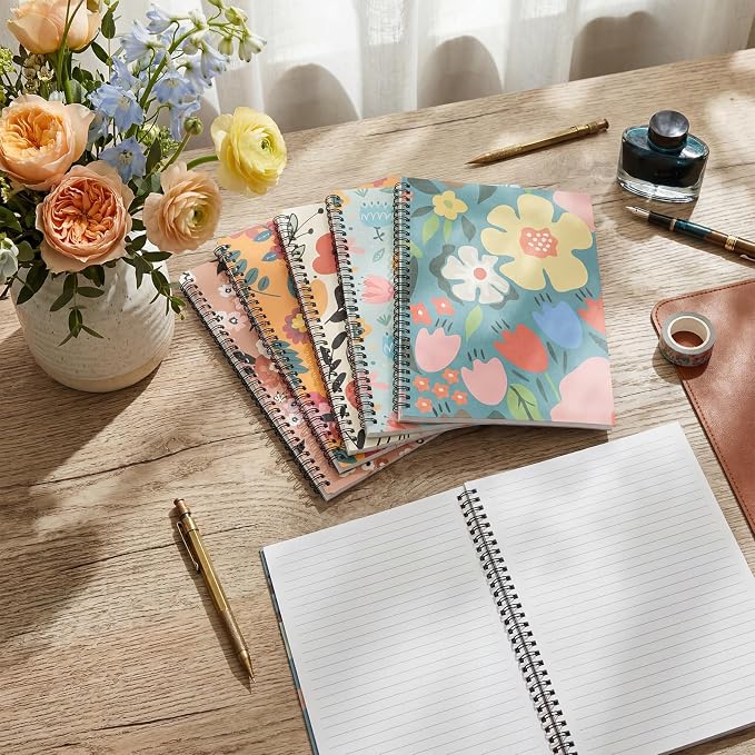 Fuutreo 6 Pack Spiral Notebook 10.5x7.45 Notebook,Colorful,Floral