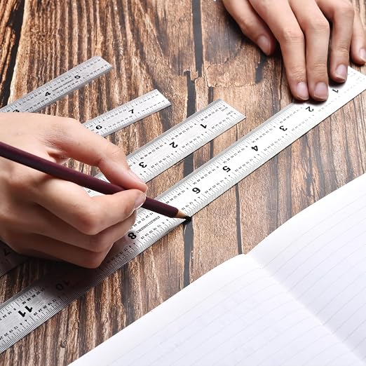 Machinist Ruler - Metal Rulers Pack of 4, 6/8/12/14 Inch Metric MM Ruler, Stainless Steel