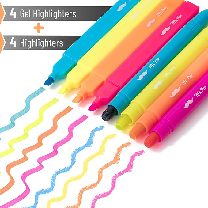 Mr. Pen- Aesthetic Highlighters and Gel Highlighters, 8 Pack | Assorted Color Bible Highlighter No Bleed, No Bleed Highlighter for Bibles, Fast Dry for Bible Journaling, Planner