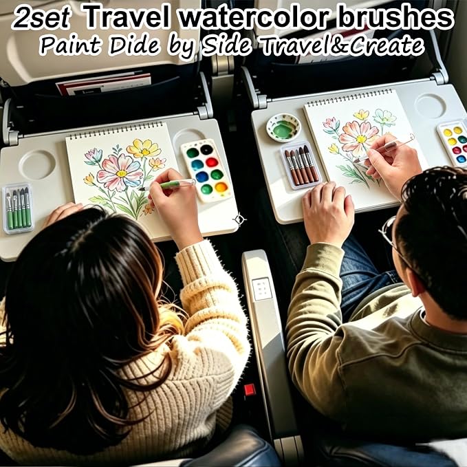 Travel Watercolor Brush Set 2 Packs | Pocket Short Handle 12pcs Travel Brushes w/Extender & Case for Watercolor Acrylic Ink,Gift for Couples Family Friends