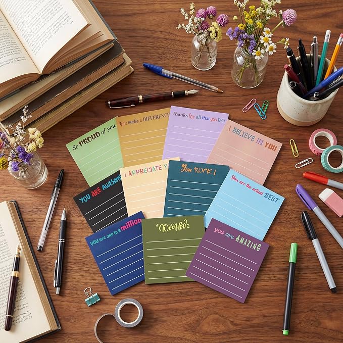 Yinder 24 Pcs Inspirational Sticky Notes, Back to School Supplies, Cute Motivational Sticky Notes Pad Employee Appreciation Gifts Bulk for Teacher Coworker Office 3 x 3'' (Appreciation,Retro)
