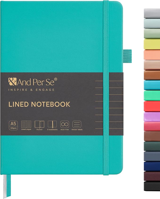 &And Per Se Lined Journal Notebook, 160 Pages, A5 5.7 x 8 inches College Ruled Thick Paper Notebook Journals for Writing, Hardcover Notebooks for Women Men Office School (1 Pack, Turquoise)