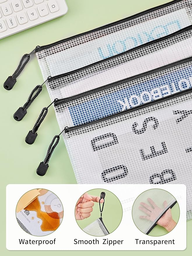 JARLINK A5 Mesh Zipper Pouches, 6x9inch Pencil Pouches for School, 20 Pack | Durable Mesh Zipper Pouches, Waterproof Zipper Reusable Pouch for Office Supplies, Cosmetics, Bikini, Travel Storage, Black