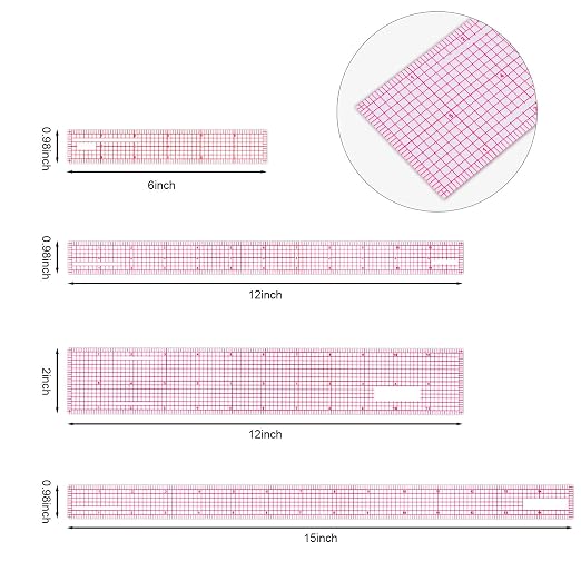 Pelopy 4 Pieces Clear Plastic Ruler Grid Transparent Ruler Plastic Straight Measuring Tool Set for Back to School Clothes Design Sewing(6, 12, 15 Inches, B50 B60 B70 B-80)