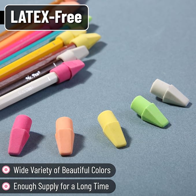 Mr. Pen- Pencil Erasers Toppers, 120 Pack, Colorful, Latex Free, No Smudge | Mr Pen Erasers for Pencils