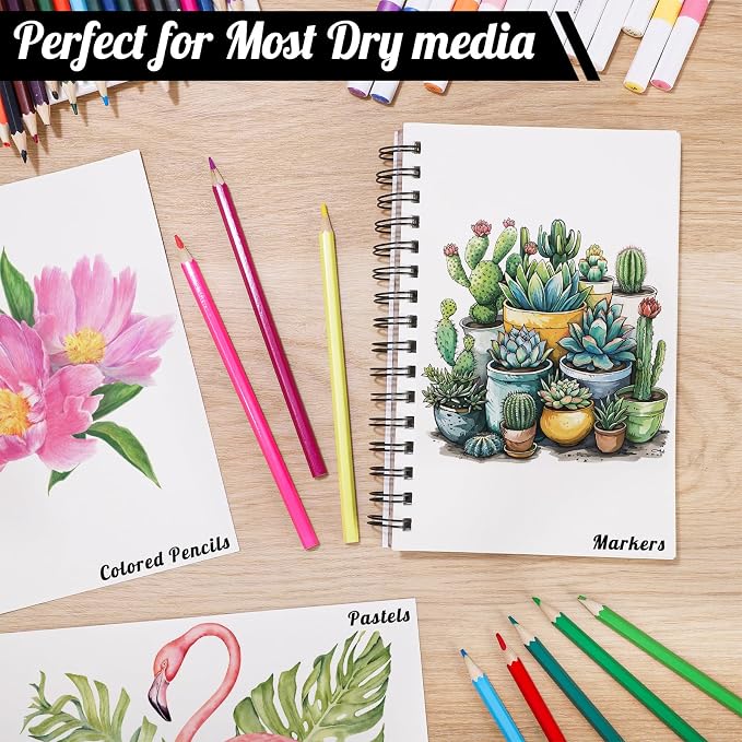 4 Pack Mixed Media Sketchbook, 5.5x8.5 inches Drawing Paper Sketch Book, 98lb/160gsm Heavyweight Spiral Bound Sketch Pads, Suitable for Wet and Dry Media, Drawing, Painting, Sketching(200 Sheets) | 160gsm acid-free paper, for dry and light wet media, l...