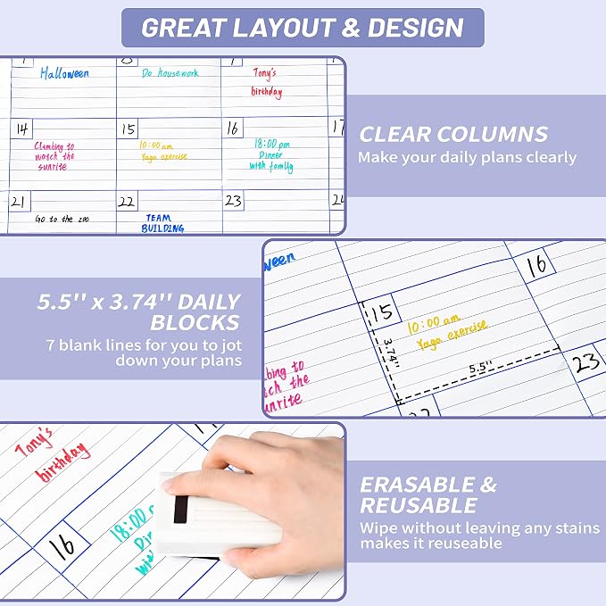 Large Dry Erase Calendar for Wall - Undated 1 Month Wall Calendar, 40" x 30", Erasable & Reusable Laminated Calendar with 8 Round Stickers, Great Layout Wall Calendar Dry Erase for Home, Office and School