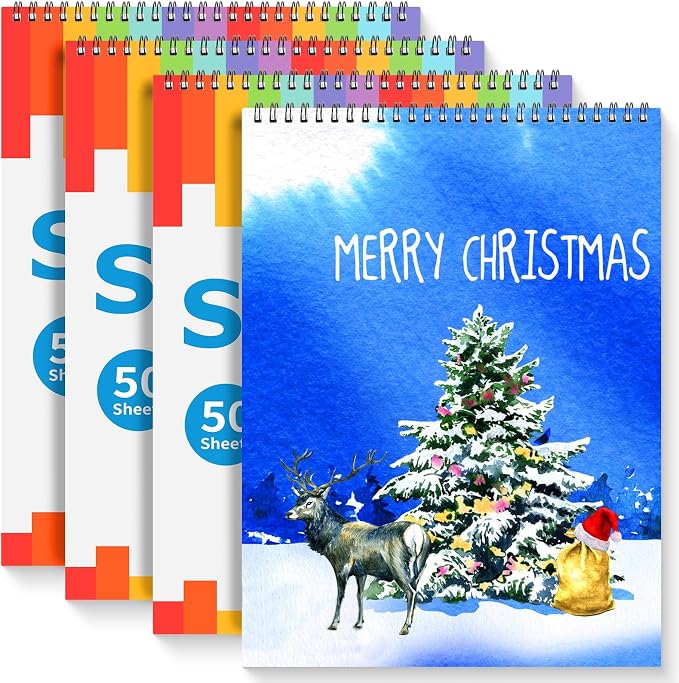 9" x 12" Sketch Book, 4-Pack 50 Sheets Spiral Bound Art Sketchbook, Acid Free Artist Drawing Paper Pad