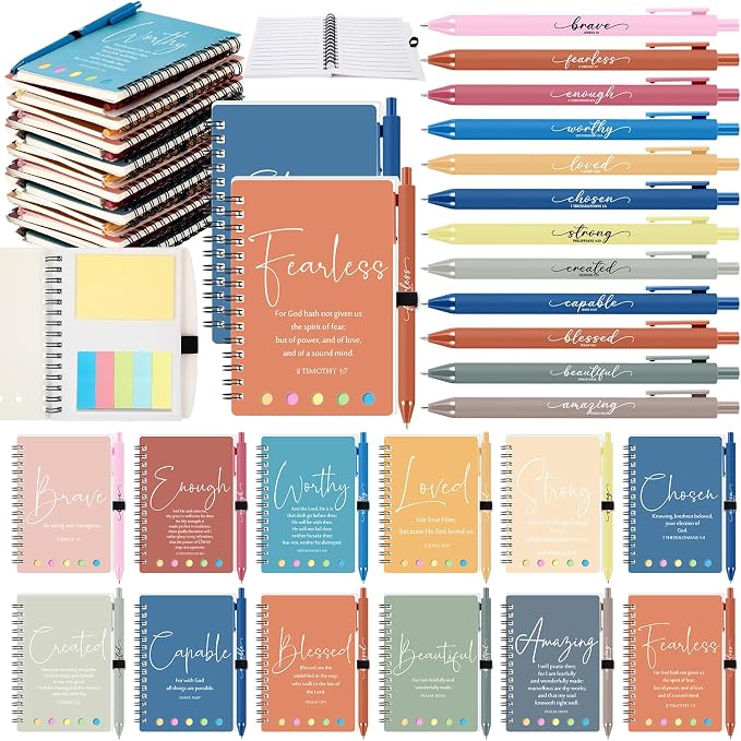 Kosiz 60 Sets/120 Pcs Christian Gifts Bulk Prayer Journal Scripture Notebook, Bible Pen (Classic,Morandi)