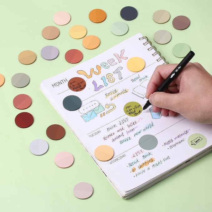 Mr. Pen- Round Transparent Sticky Notes, 1.1” Diameter, 28 Pads | 1120 Sheets, Colorful, Water-Resistant See-Through Sticky Notes Bulk & Fineliner, Smooth Writing