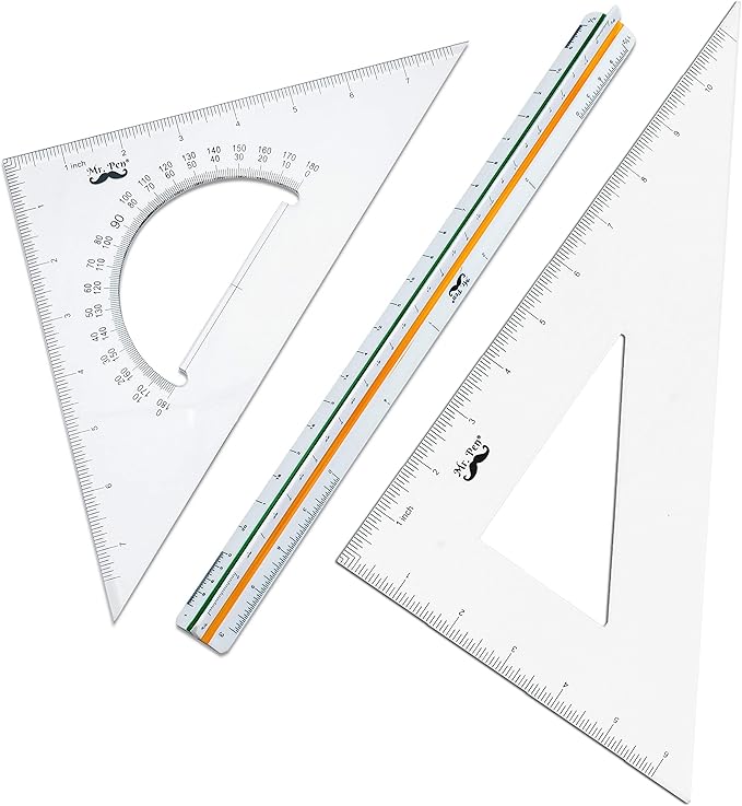 Mr. Pen Architectural Triangular Ruler Set with 12 Inch Triangular Scale | 11 Inch 30/60 and 8 Inch 45/90 Triangles
