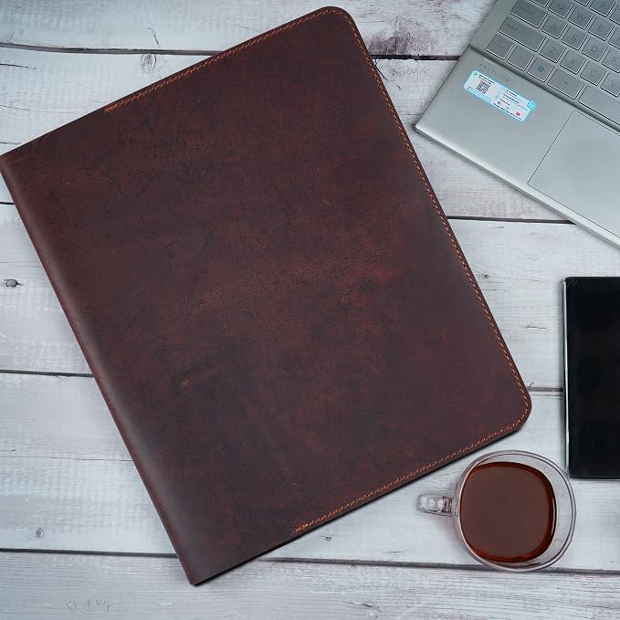 Heavy Duty Full Grain Leather Journal Cover (8.5 x 11 in.), Refillable Cahier XXL, Refillable Spiral Notebook (8.5 x 11 in.), Handmade Leather Journal Cover (Brown)