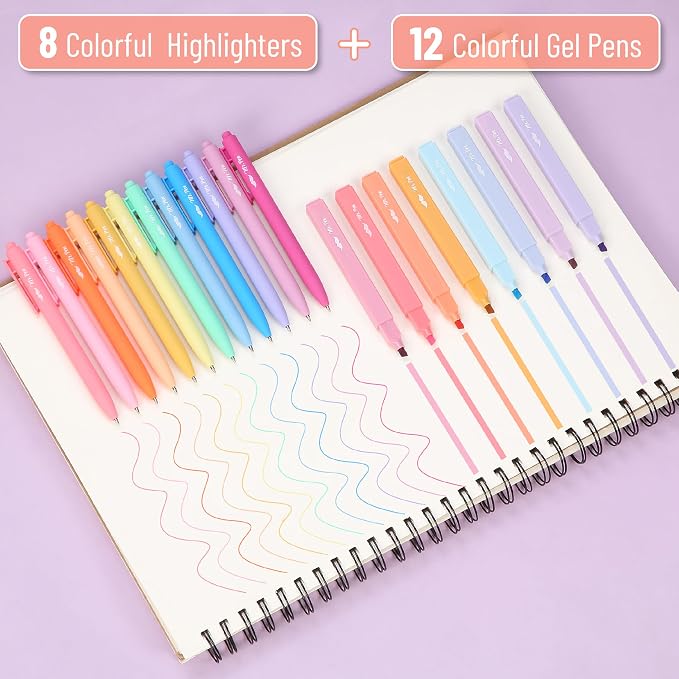 Mr. Pen- Aesthetic Highlighters and Gel Pens, 20 Pack | Pastel Colors Bible Highlighters No Bleed, Fine Point 0.7mm Gel Pens, Fast Dry and No Smear for Bible Journaling, Planner
