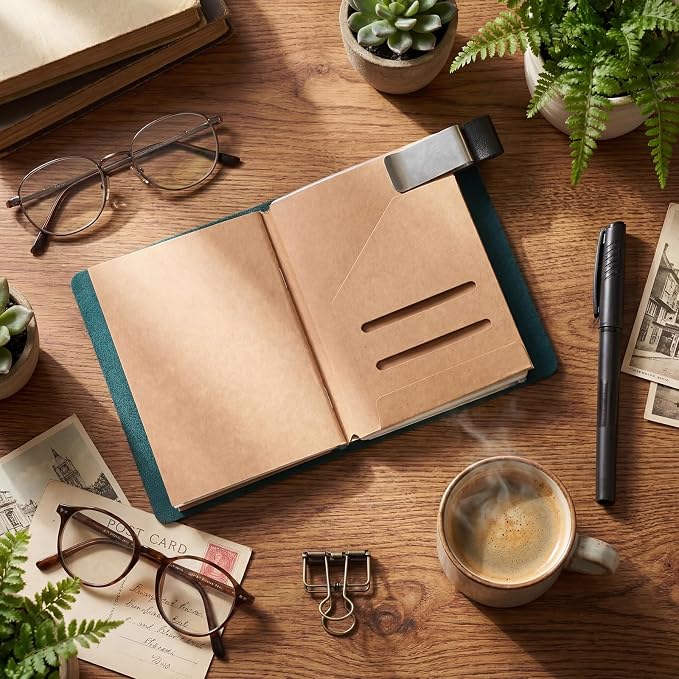 Thenshop Travelers Refillable Leather Journal Notebook Travel Diary Handmade Passport Travelers Journal for Men and Women with 3 Notebook Inserts, Pen Holder, Binder Clip(Blue,Passport Size)