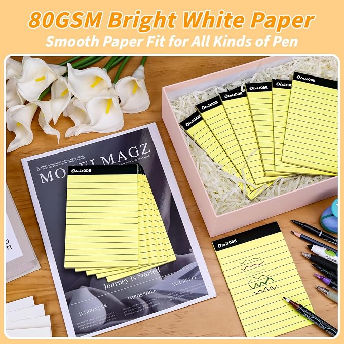 Oleitodh 48 Pack 4 x 6 Yellow Note Pads Lined Memo Pads Perforated Pages | 30 Sheets Each, Smooth Writing, Pocket Size, Easy Tear, Office, School, Home, Shopping Lists, Daily Notes