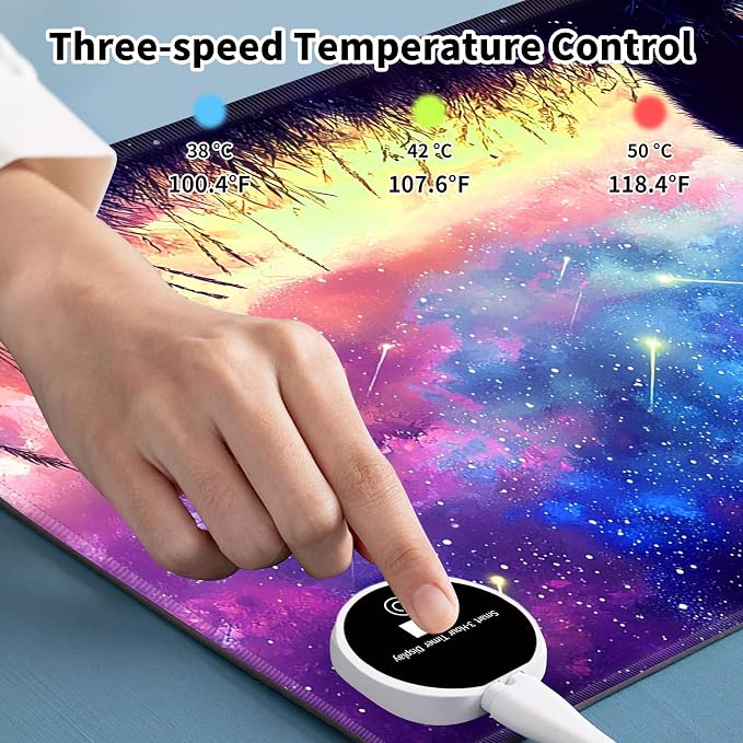 Warm Desk Pad,Heated Desk Pad,Office Mat,3 Heating Levels & 3 Hours Auto Shut-Off,31.5"*13" Gaming Mouse Laptop Keyboard Leather Desk Mat,Colorful Galaxy Cat