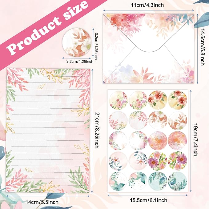 FUNCLASS 160 Pcs Floral Stationery Set Letter and Envelopes | 50 Lined Stationery Paper and 50 Matching Envelopes , 5.5 x 8.25 Inches Letter Writing Stationery for Home, Office, School