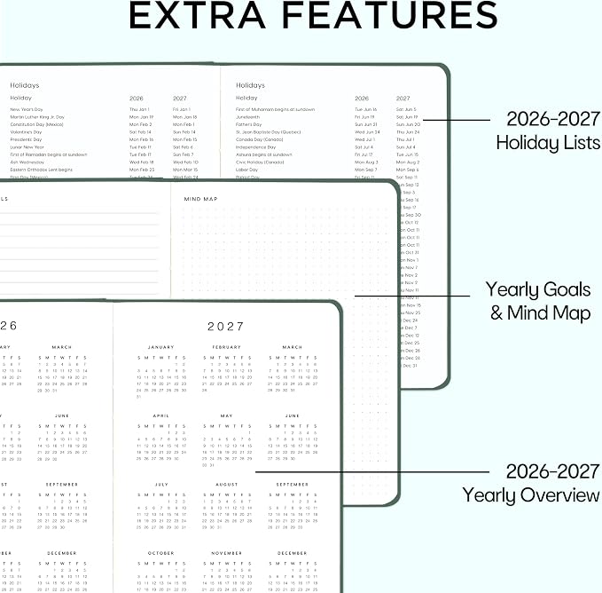 And Per Se Undated Academic Planner, Weekly & Monthly Planner with Goal & Habit Tracker, A5 Hardcover, Celestial Green