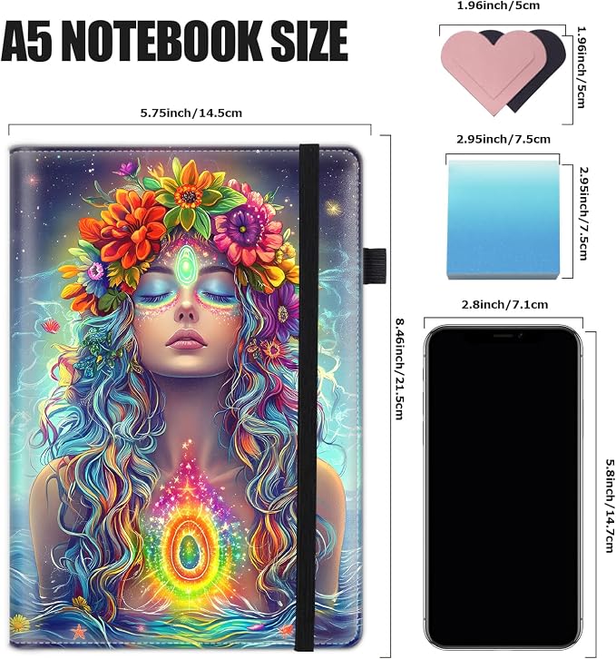 Hardcover Executive Notebooks, A5 PU Leather Lined Journal Notebook, 200 Pages Thick Paper Subject Notebooks for School,Work,Home Writing Business Notebook, Diary Book ，Mandala of The Heart
