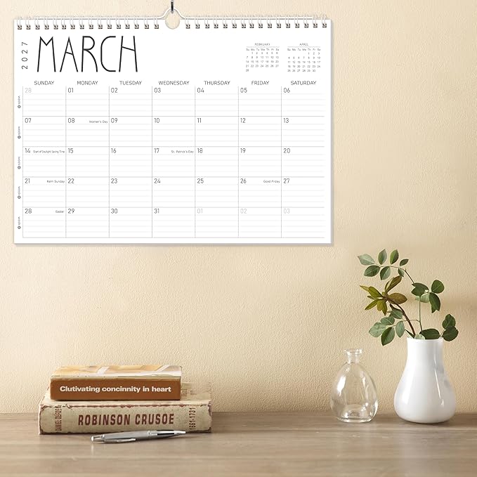 GuassLee Wall Calendar 2026-2027,12 Months Academic Planner Through Jun. 2026 to May 2027,17" X 12" Paper Monthly Planner Wall Hanging Calendar with Thick Paper for Easy Organizing