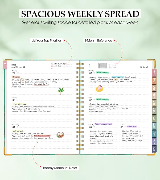 Academic Planner 2026-2027, Hardcover Leather Weekly and Monthly Calendar Planner from July 2026 - June 2027, A5 6.1" x 8.2" Daily Agenda with Tabs, College School Organizer for Student Teacher, Slate (Marble)