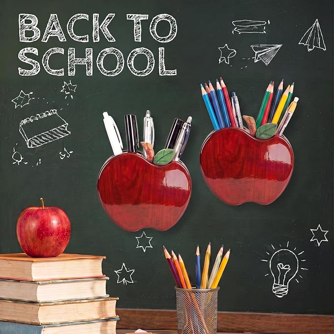 2 Pack Back to School Teacher Gifts for Classroom | Apple Wooden Magnetic Pencil Holder End of Year Gift Table Centerpieces Thank You Appreciation from Student to Teacher School