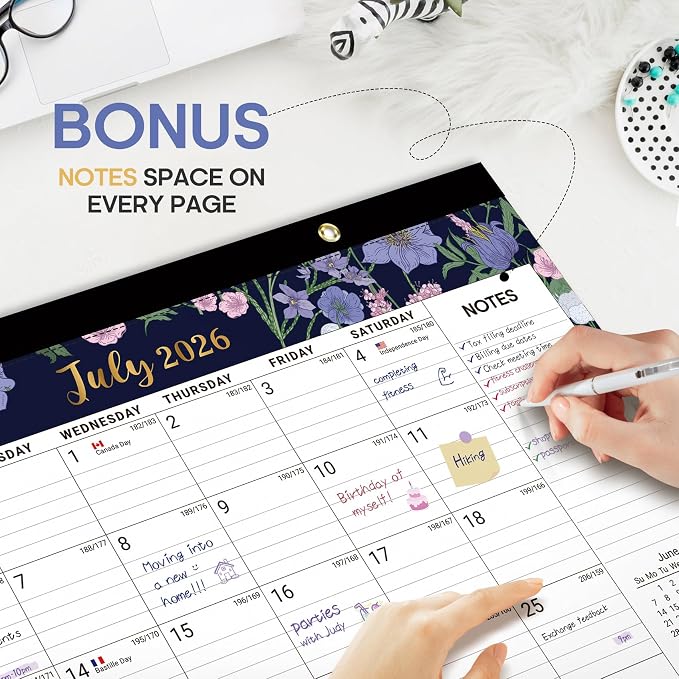 3 Pack of Desk Calendar 2026-2027, 18-Month Calendar Runs from July 2026 to December 2027, Large 17" x 12" Monthly Desktop & Wall Calendar for Home & Office - Midnight Garden