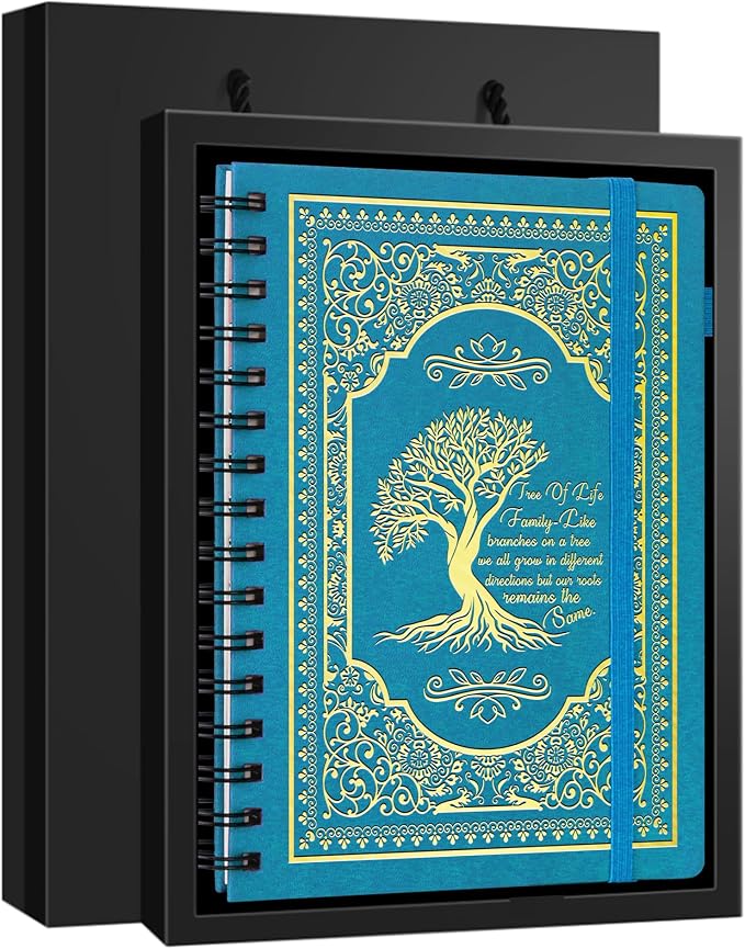 A5 Hardcover Spiral Notebook Tree of Life Journal Daily Journals for Writing Travel Notebooks Journal for Women Men 80GSM Paper Leather Spiral Journal,5.7"x8.3"（Spiral Tree -Light Blue)