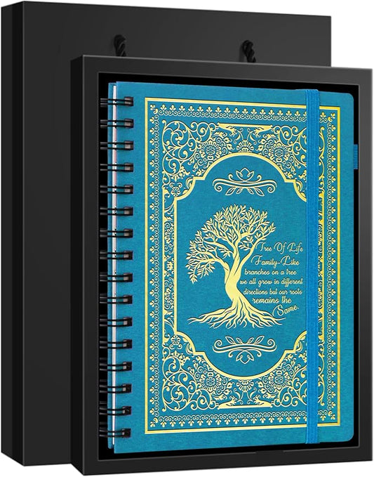 A5 Hardcover Spiral Notebook Tree of Life Journal Daily Journals for Writing Travel Notebooks Journal for Women Men 80GSM Paper Leather Spiral Journal,5.7"x8.3"（Spiral Tree -Light Blue)