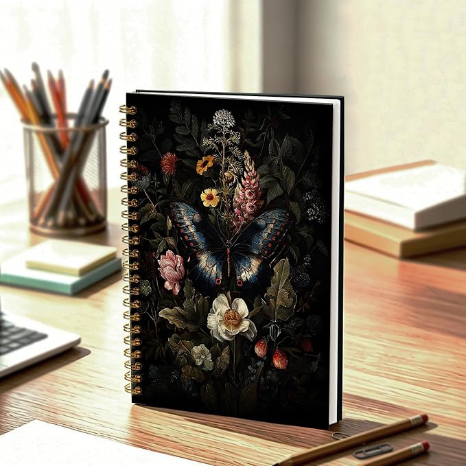 HOXUNQINA Moody Witchy Gothic Butterfly Journal Notebook 5.5x8.3 | Butterfly Gifts for Women Journal, Dark Academia Cottagecore Botanical Moth Notebooks for Work