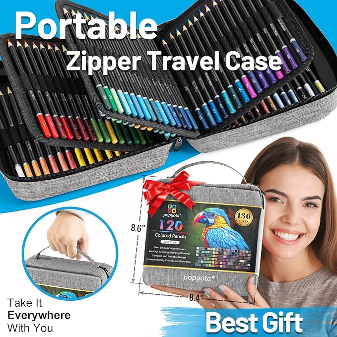 136 PCS Colored Pencils Set for Adult Coloring Books, 120 Colored Pencils with Sketchbook, Coloring Book, Sharpener, Soft Core Oil-Based Coloring Pencils for Artists Drawing Sketching Blending Shading