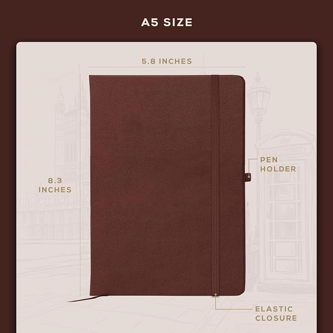 BEECHMORE BOOKS A5 Dotted Journal – 160gsm Thick Paper No-Bleed Bullet Notebook – Hardcover Dot Grid Logbook with Presentation Gift Box – Vegan Leather Sketchbook for Artists & Professionals