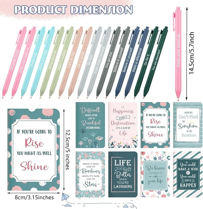 Funrous 32 Pcs Motivational Quote Pens Inspirational Notepads Mini Journal with Ballpoint Pen Small Notebooks Gift for Men Women Coworker Adult Party Favors Prize Teacher Student Office(Floral)