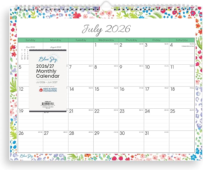 Blue Sky 2026-2027 Monthly Academic Wall Calendar, 15"x12", Ditsy Dapple | July 2026 - June 2027, Durable Twin Wire Binding, For Office And Classroom, Academic Year