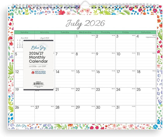 Blue Sky 2026-2027 Monthly Academic Wall Calendar, 15"x12", Ditsy Dapple | July 2026 - June 2027, Durable Twin Wire Binding, For Office And Classroom, Academic Year