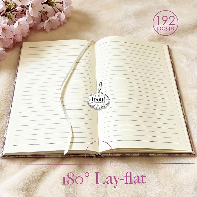 Purple Notebook, Floral Journal, A5, Ruled, Journal for Teen Girls, Writing Notebook, Hardcover, Lay-flat, Pretty Girls Diary, School Supplies, Cherry Blossom Flowers