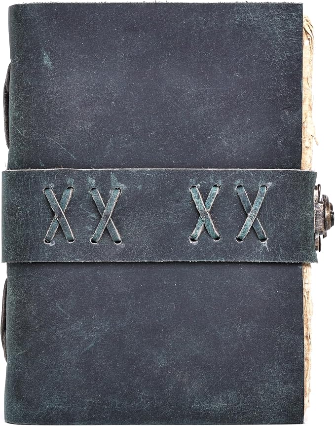 Leather Bound Vintage Journal for Women & Men – Book of Shadows – Lock Closure – 200 Pages of Antique Deckle Edges Handmade Paper (Pine Green, 10 x 7 inches)