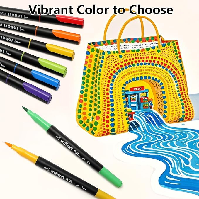 36 Colors Dual Tip Brush Pens, Water-Based Markers with Fine Tip and Brush Tip, Non-Toxic Art Supplies for Adult Coloring Books, Calligraphy, Sketching, Journaling, Drawing