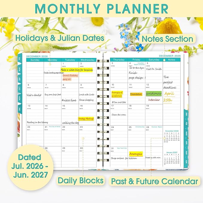 Planner 2026-2027 Weekly and Monthly Calendar Planner Jul 2026-Jun 2027 | Academic Planner with Stickers,Tabs and Pocket,Teacher Student Planning book Ideal for Office School Supplies,6.3" x 8.5"